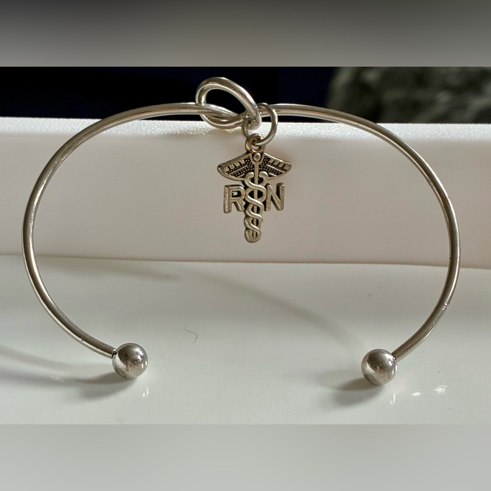 ⚕️RN Charm Open Bangle Silver Tone - Picture 2 of 10
